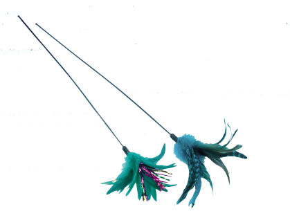 Jouet chat canne à pêche plume verte 50cm