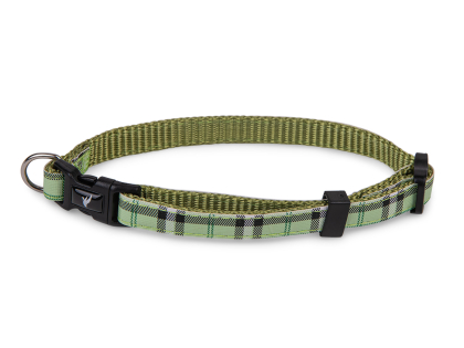 Collar dog nylon Tartan green 13-20cmx10mm XS