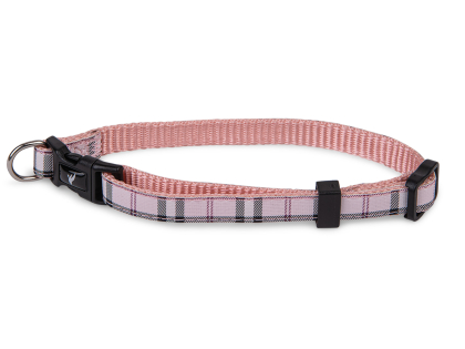 Collar dog nylon Tartan pink 13-20cmx10mm XS