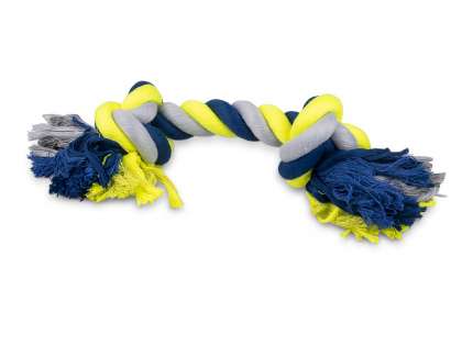 Cotton rope 2 knots blue-yellow 700g 48cm