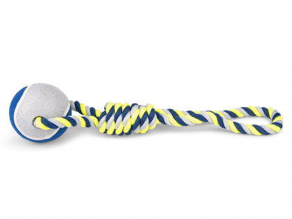 Katoenen koord+tennisbal blauw-geel 440g 45cm