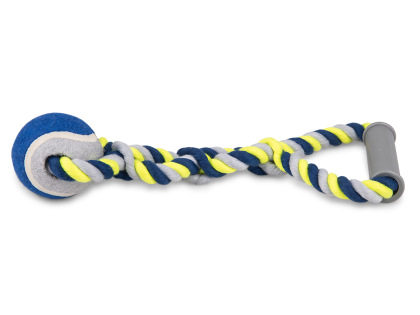 Katoenen koord+plastiek handvat+bal blauw-geel190g