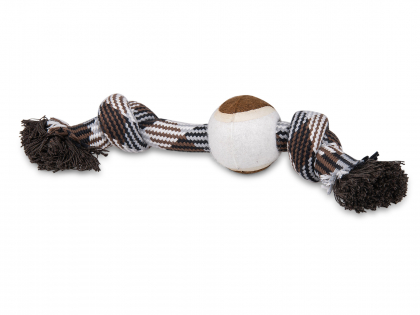 Cotton rope 2 knots + tennisball  brown 30cm
