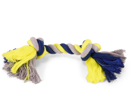 Cotton rope 2 knots blue-yellow 125g 28cm