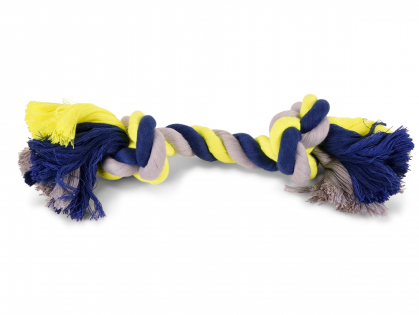Cotton rope 2 knots blue-yellow 270g 36cm