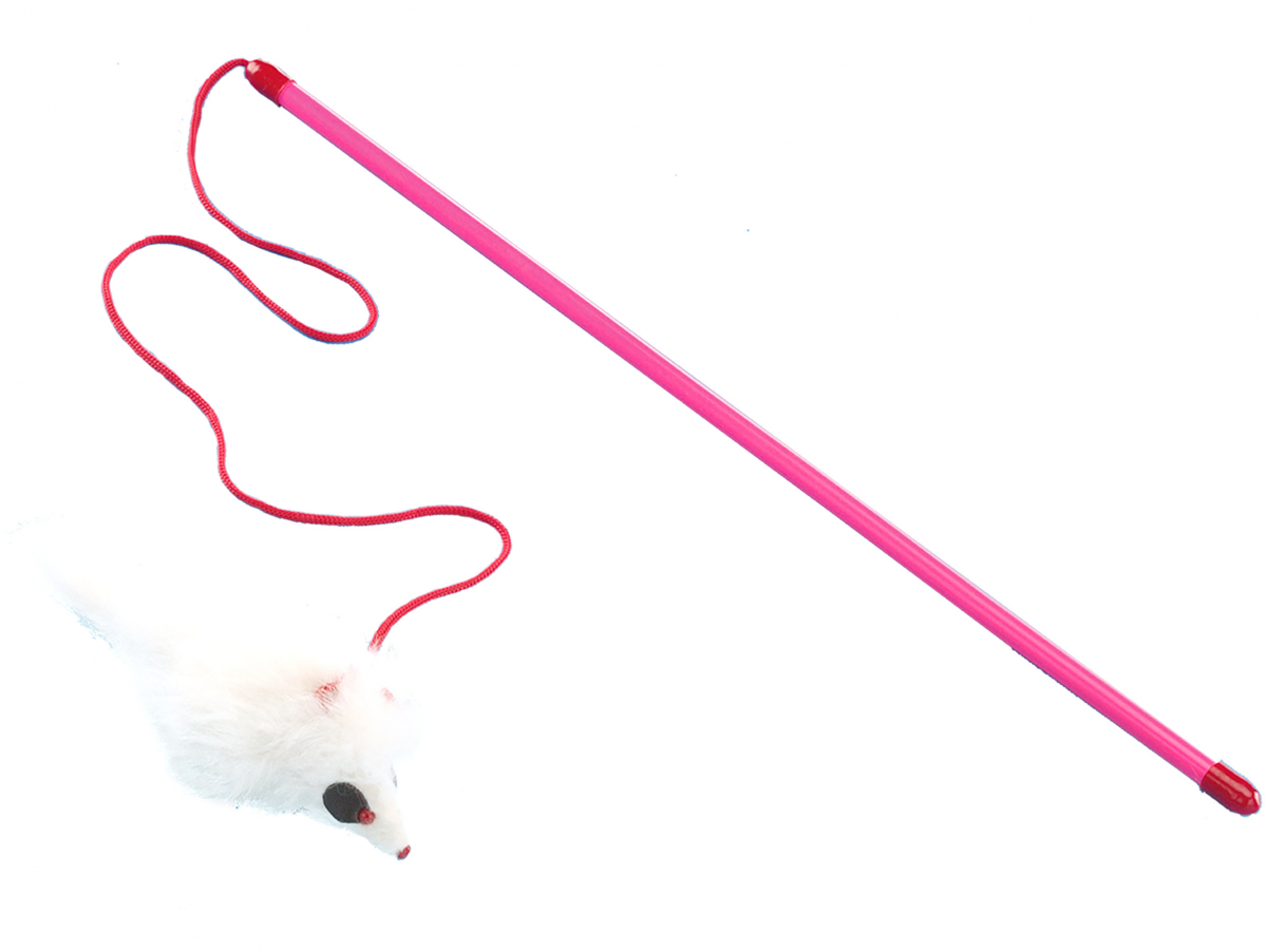 Cat toys - Toys - CatCat toy fishing rod with white mouse 45cm - Vadigran