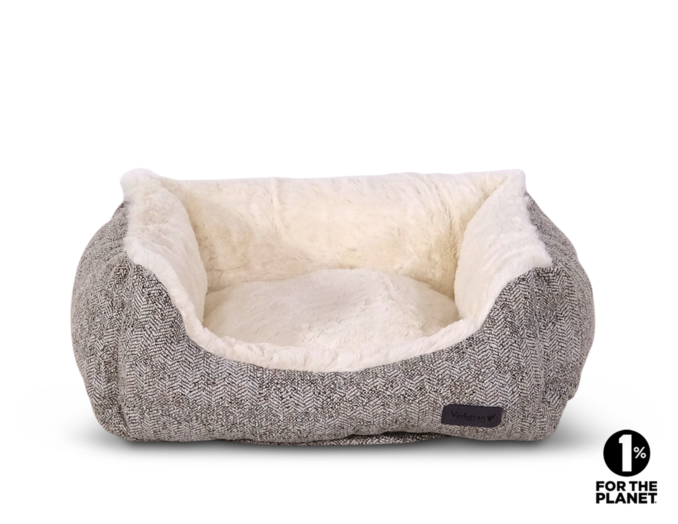 COZY KISS Orthopedisch Wasbaar Hondenbed voor Katten en Kleine Honden, Zachte Kunstbont Mand, Huisdierenbank met Hoge Randen, Pluizig, Antislip, 64x53x15cm, Grijs
